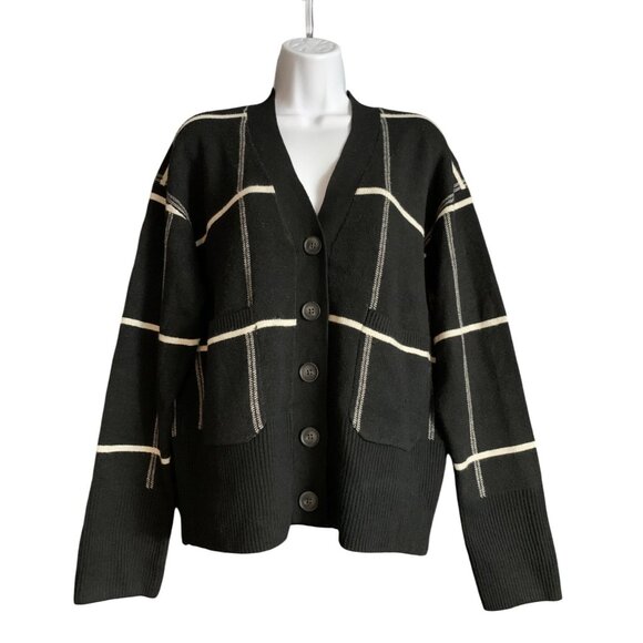 A New Day Womens Black Plaid Button-Up Cardigan Sweater With Pockets Size Small - Picture 5 of 14